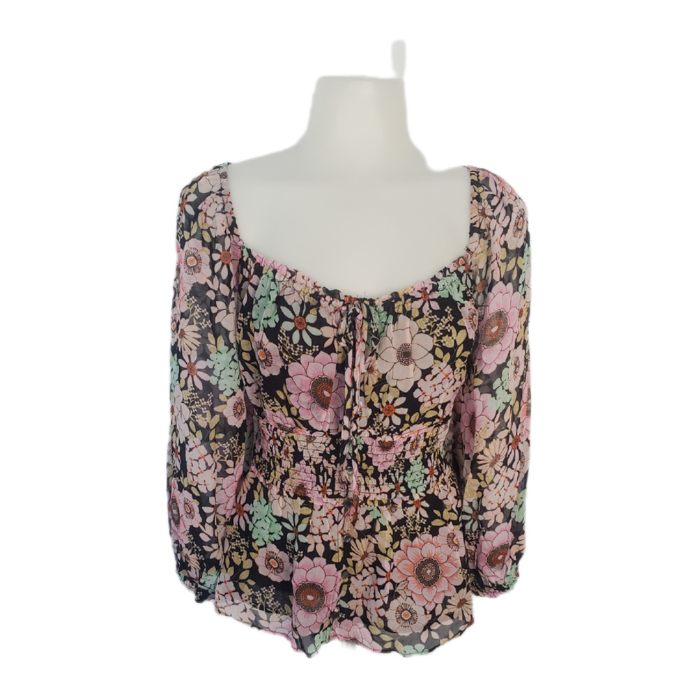 Maeve | Anthropologie black/multicolor floral long sleeve sz Large retail $98